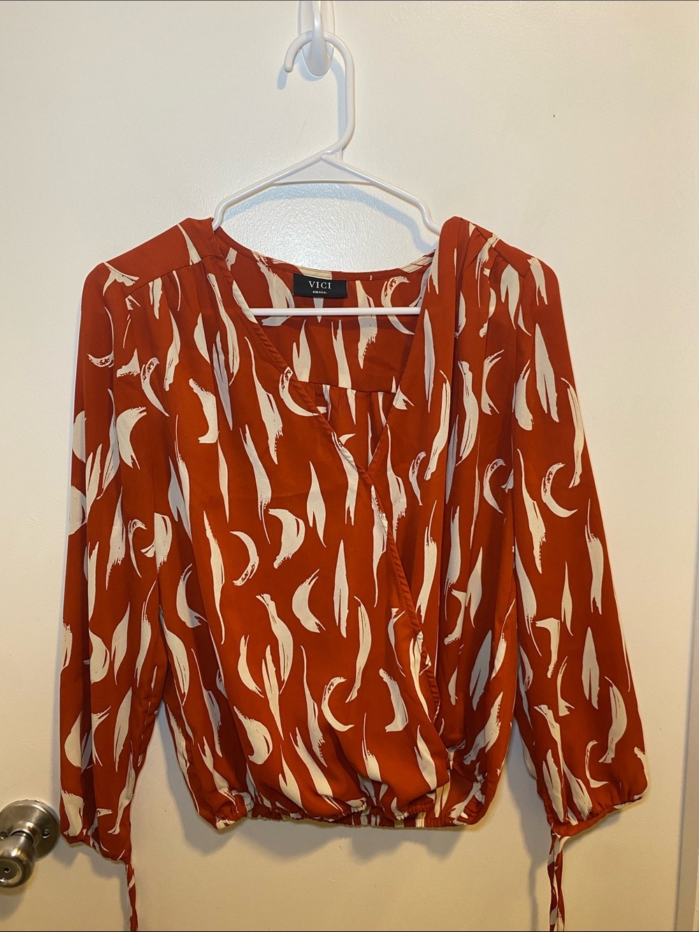 VICI Rust Red and Cream Abstract Print Long Sleeve Blouse